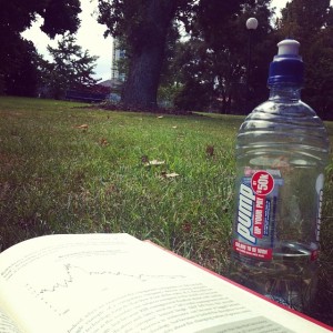Image of Good to Great book and bottle of pump in the park